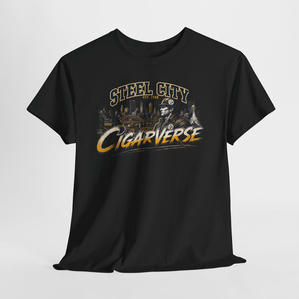 Unisex Steel City Cigarverse Tee — Vintage Skyline Graphic T‑Shirt for Cigar Lovers