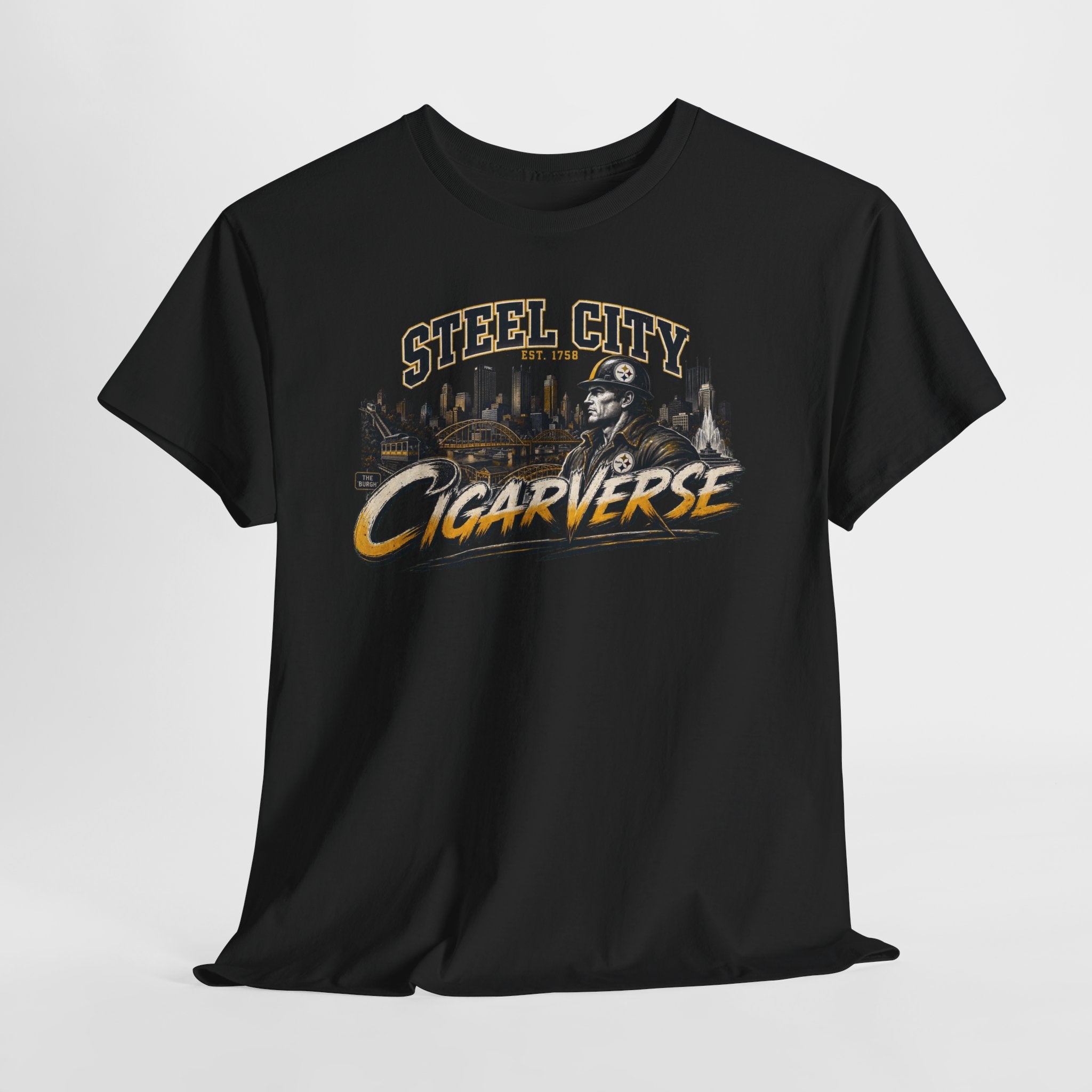 Unisex Steel City Cigarverse Tee — Vintage Skyline Graphic T‑Shirt for Cigar Lovers