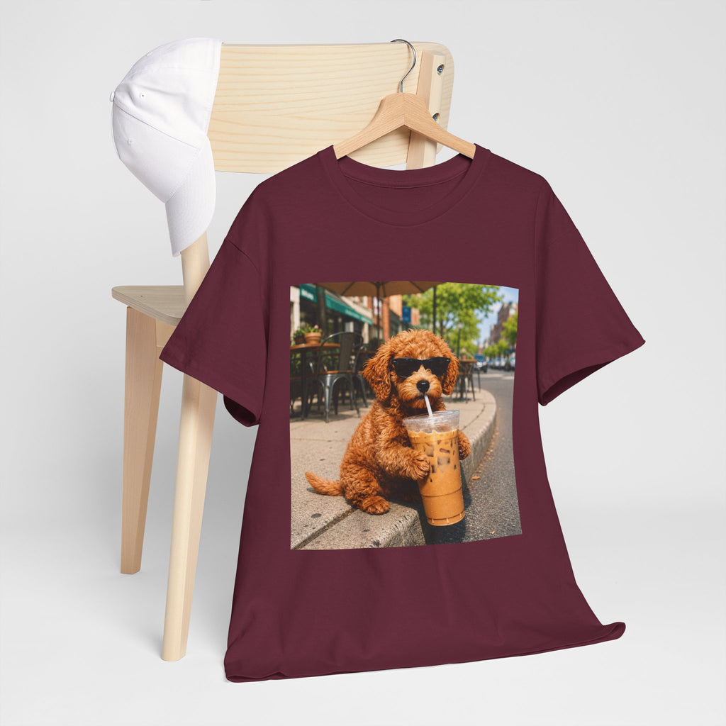 T-Shirt — Cute Puppy Drinking Iced Coffee Photo Tee