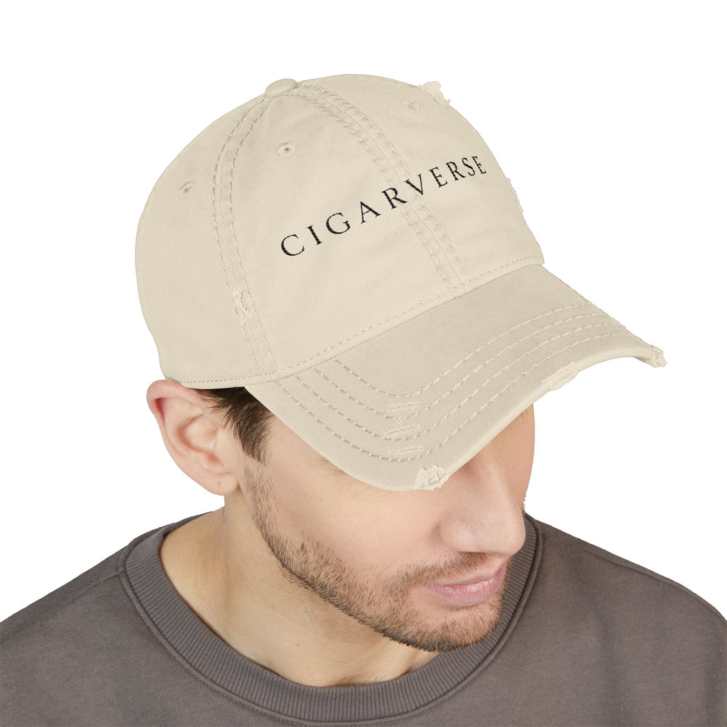 Cigarverse Black Logo Distressed Dad Hat — Embroidered Vintage Baseball Cap