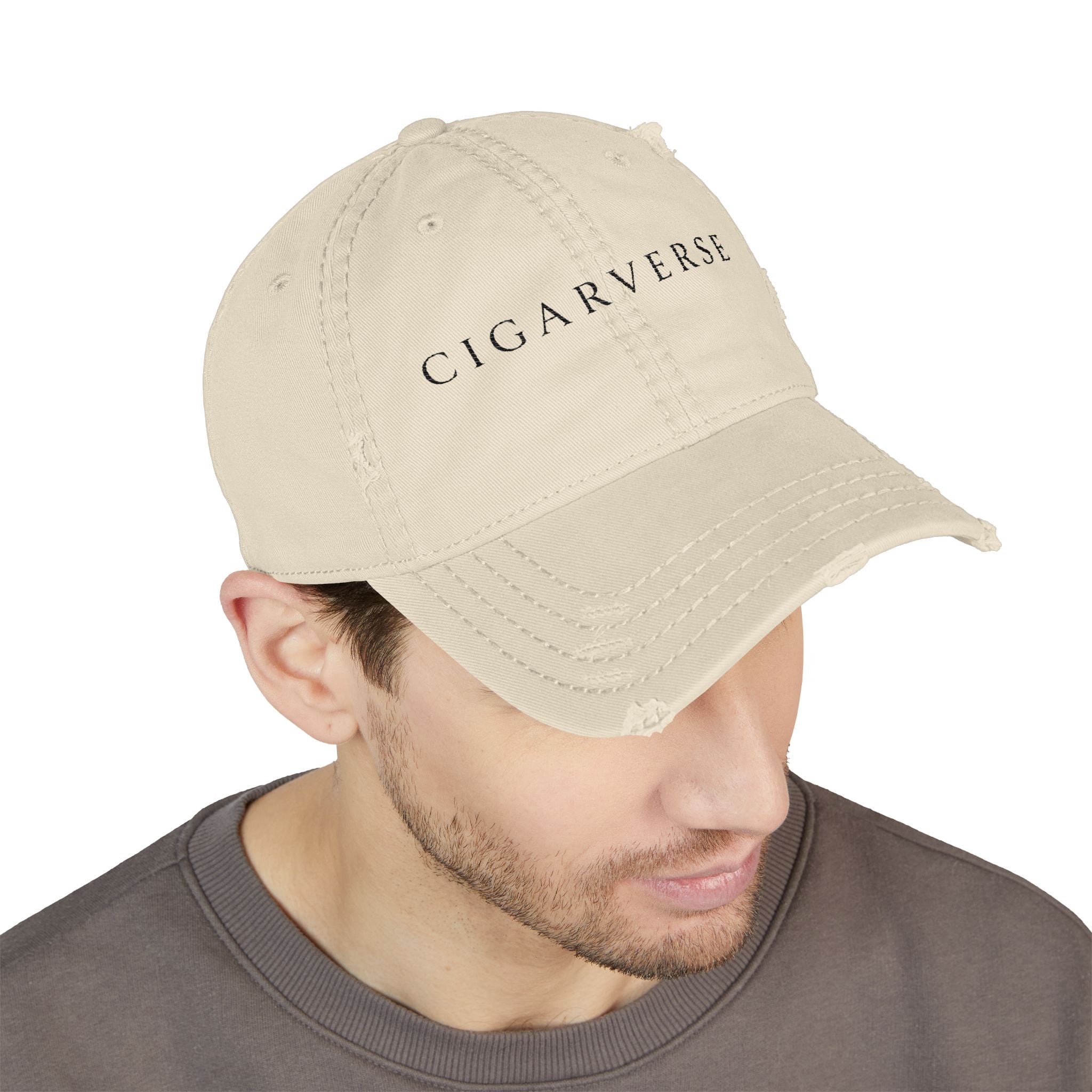 Cigarverse Black Logo Distressed Dad Hat — Embroidered Vintage Baseball Cap