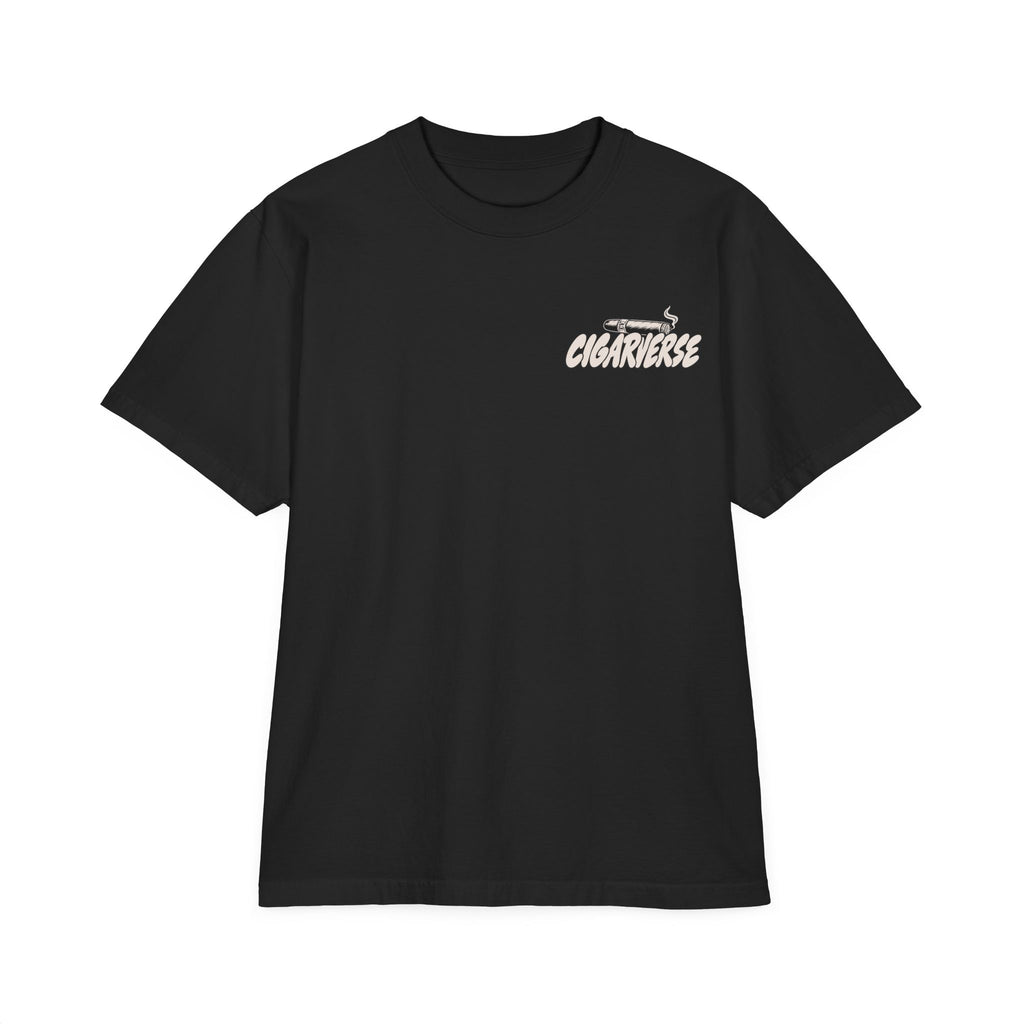 Oversized Premium Max Heavyweight CIGARVERSE Graphic T-Shirt — 'Cigar Connoisseur's Paradise' Chest & Back Print