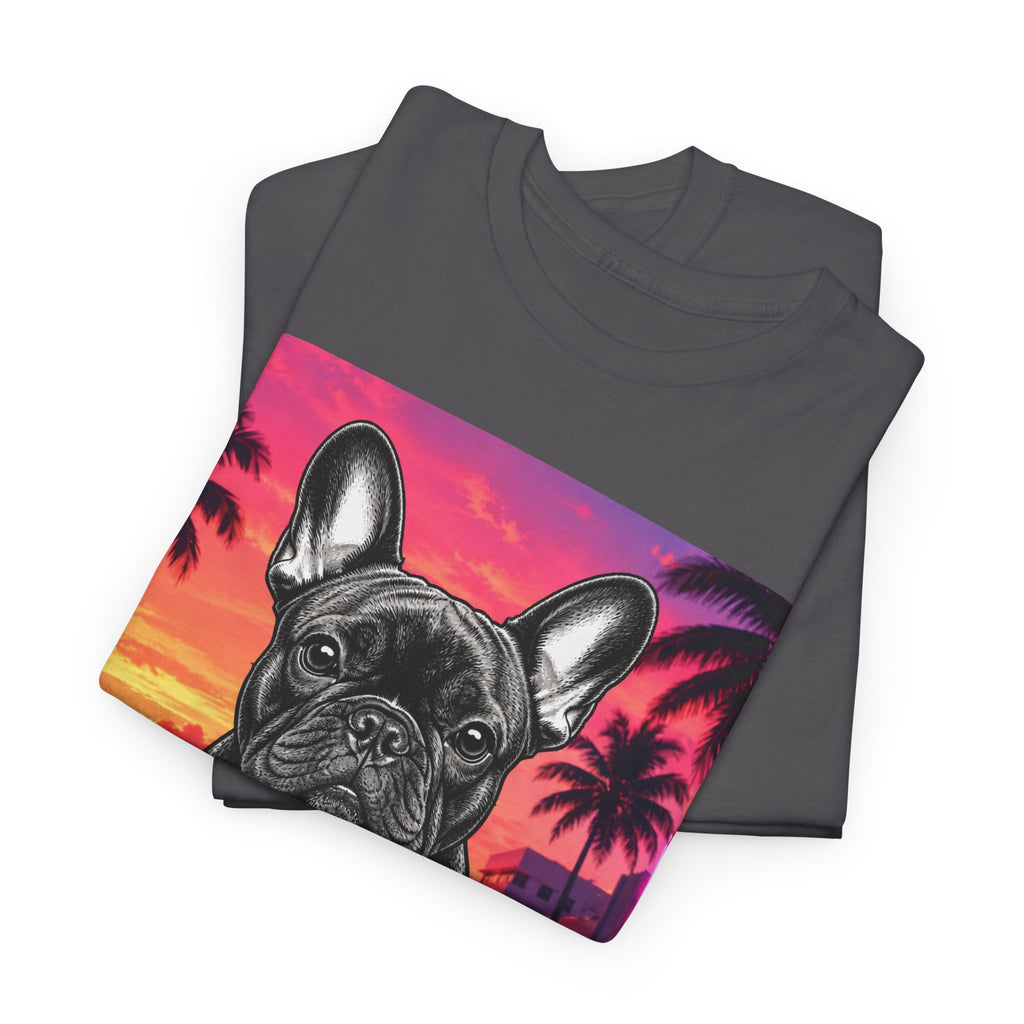 French Bulldog Sunset Tee - Retro Miami Palm Beach Dog T-Shirt