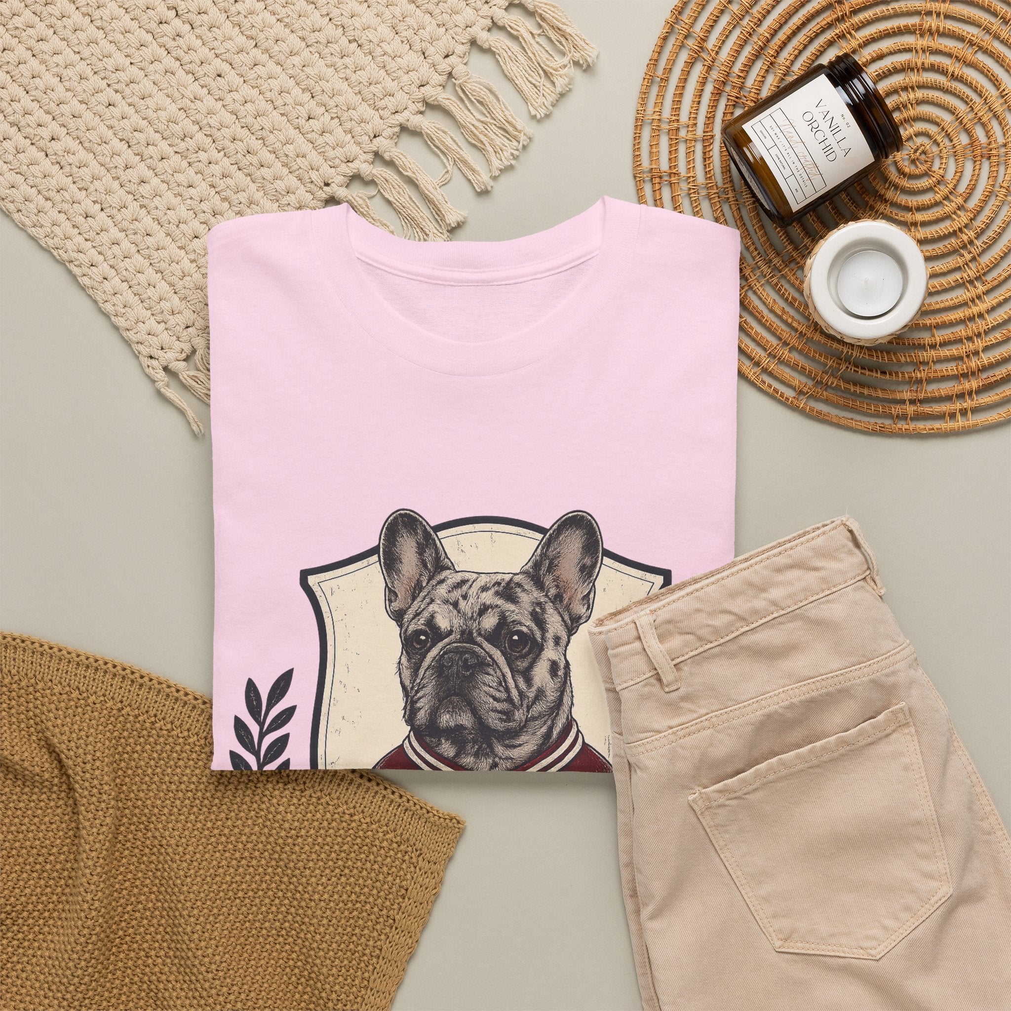 Unisex French Bulldog Crest T‑Shirt — Vintage Collegiate Pup Tee