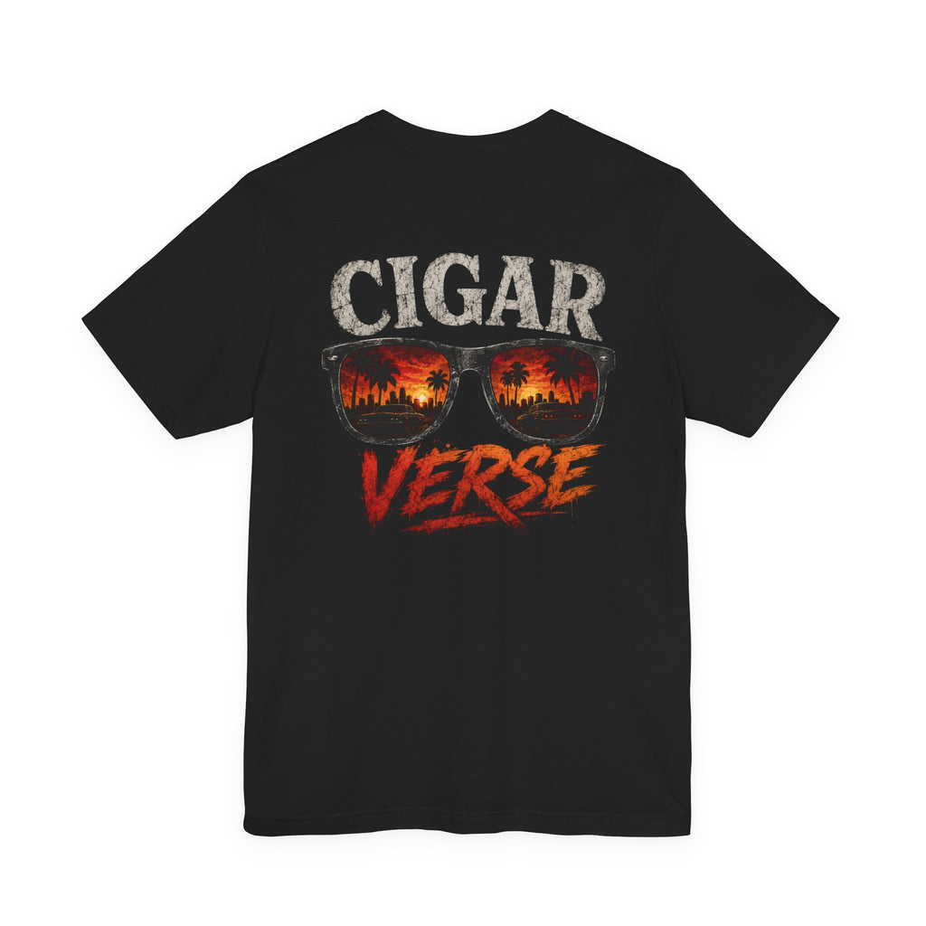 Cigar Verse Graphic Tee — Retro Sunglasses & Sunset Smoke T-Shirt