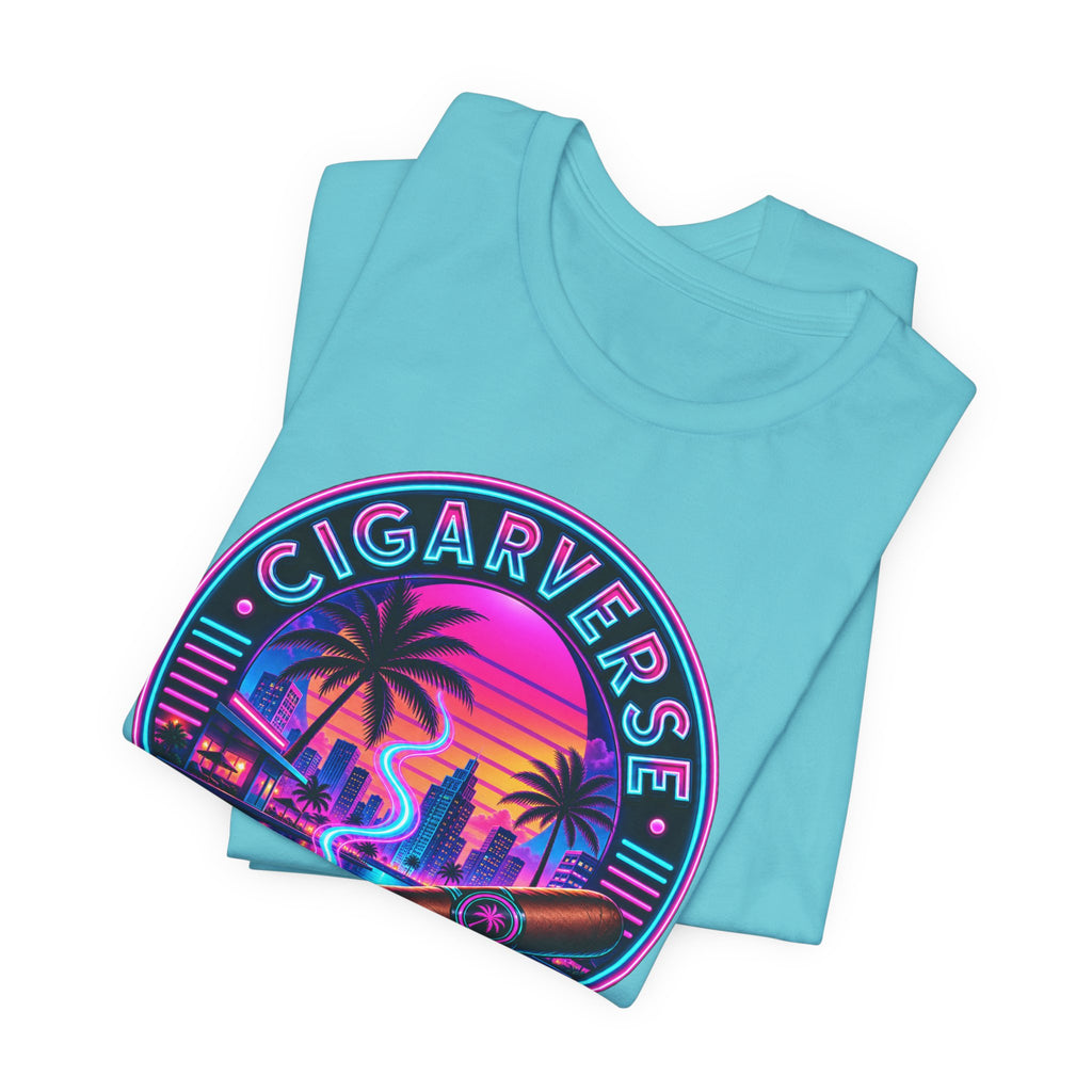 Cigarverse Retro Sunset Tee — Vintage Neon Cigar Logo T-Shirt