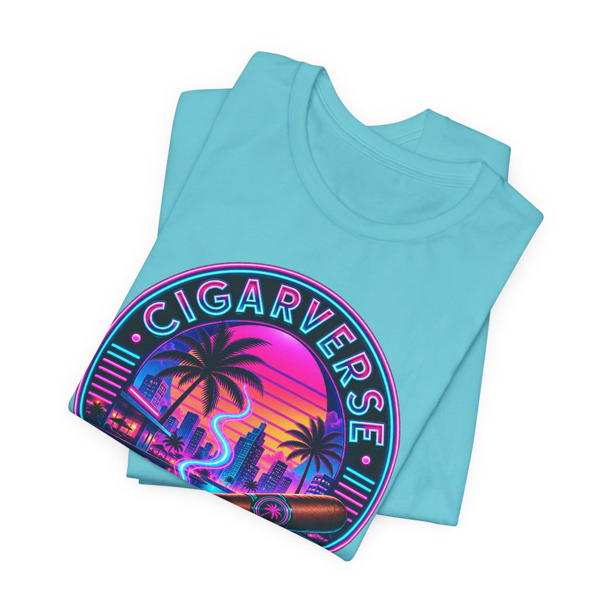 Cigarverse Retro Sunset Tee — Vintage Neon Cigar Logo T-Shirt