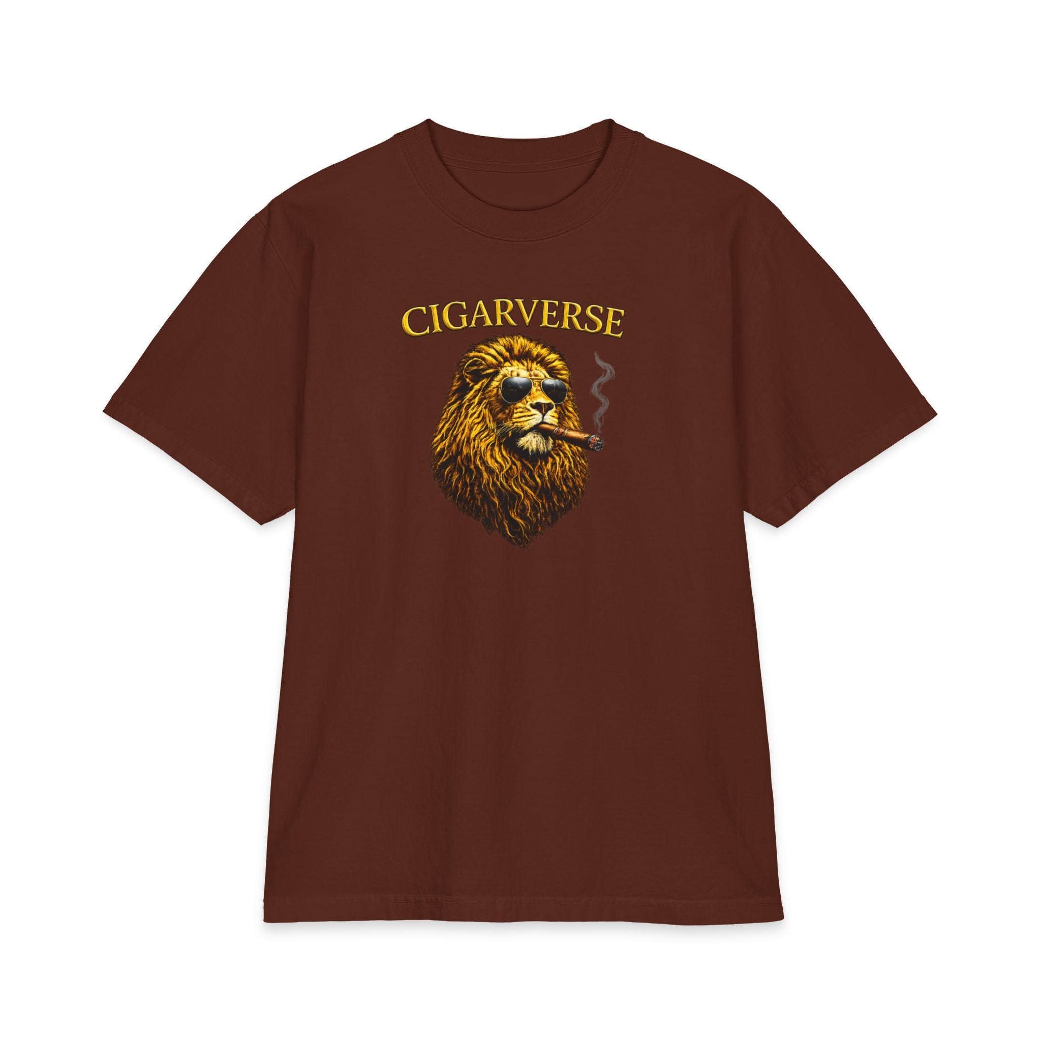 Premium Max Heavyweight Cigarverse Lion T‑Shirt – Vintage Roaring Lion Smoking Cigar Tee