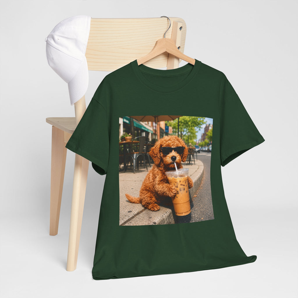 T-Shirt — Cute Puppy Drinking Iced Coffee Photo Tee
