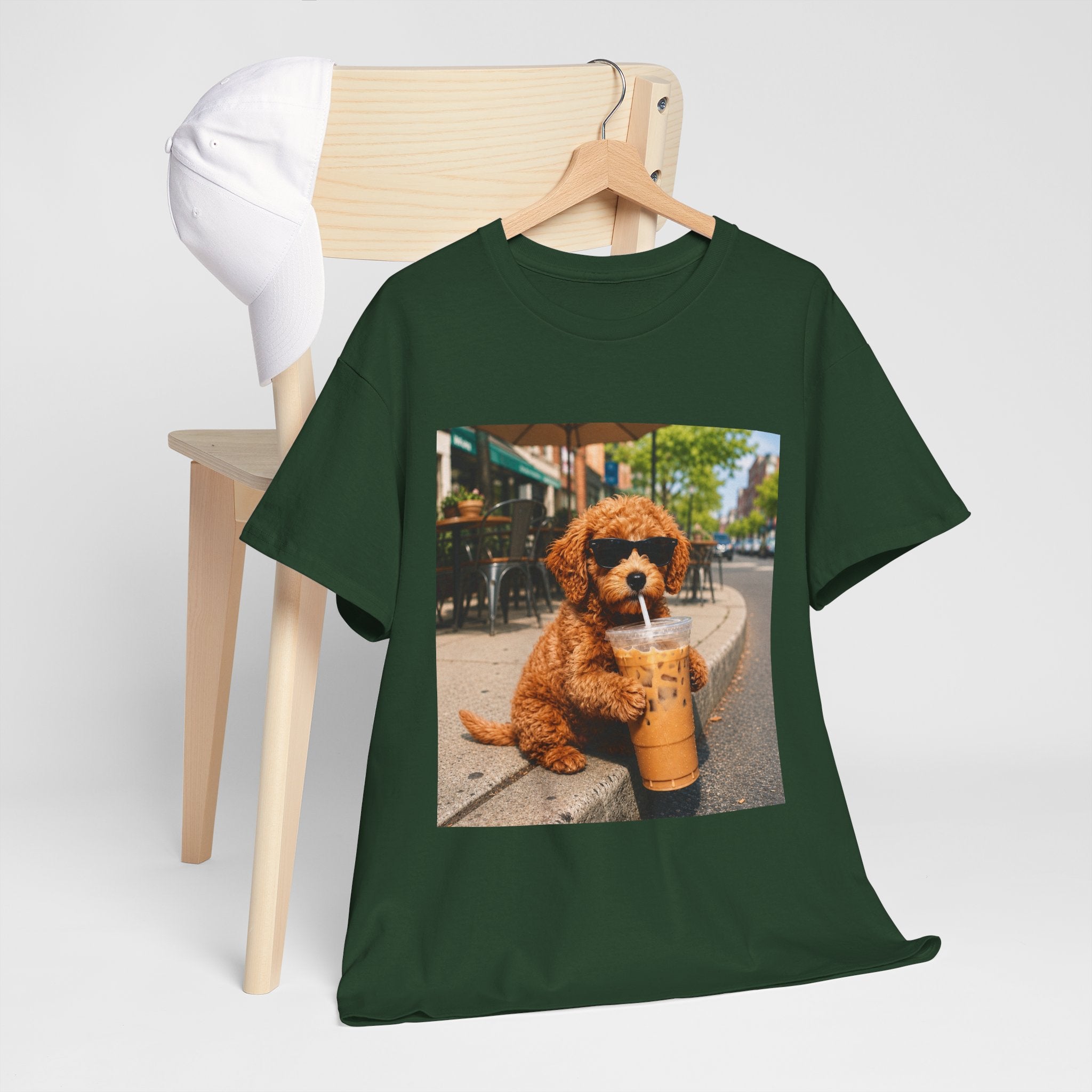 T-Shirt — Cute Puppy Drinking Iced Coffee Photo Tee