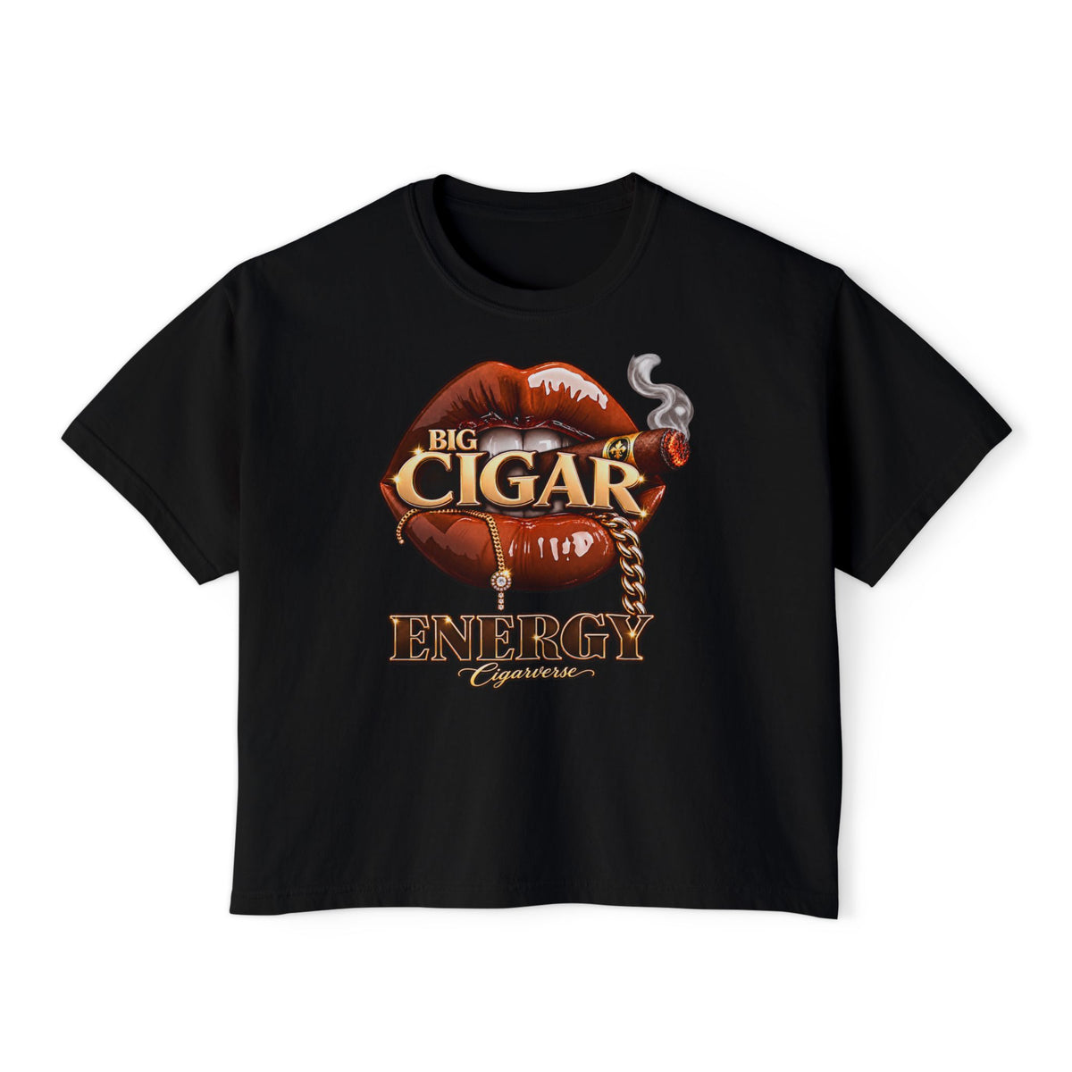Cigar Energy Women's Boxy Tee — Lip & Cigar Graphic Crop T-Shirt