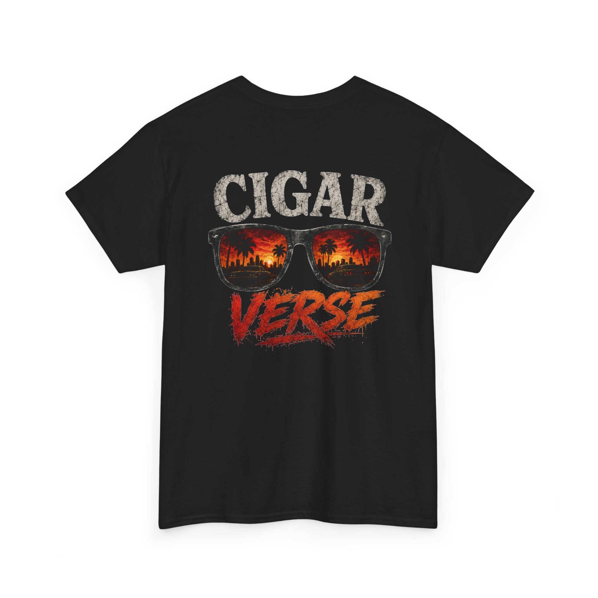 Cigar Verse Graphic Tee — Retro Sunglasses & Sunset Smoke Shirt
