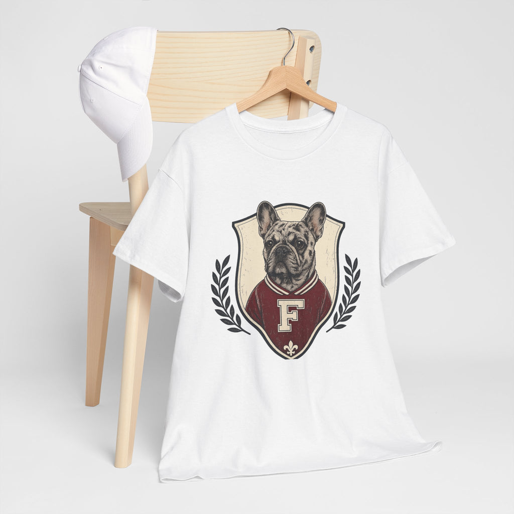 Unisex French Bulldog Crest T‑Shirt — Vintage Collegiate Pup Tee