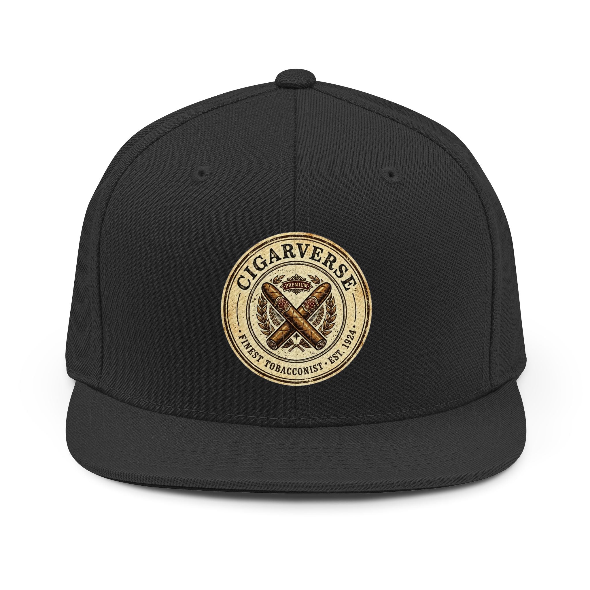 CigarVerse Embroidered Snapback Hat — Retro Cigar Lounge Logo