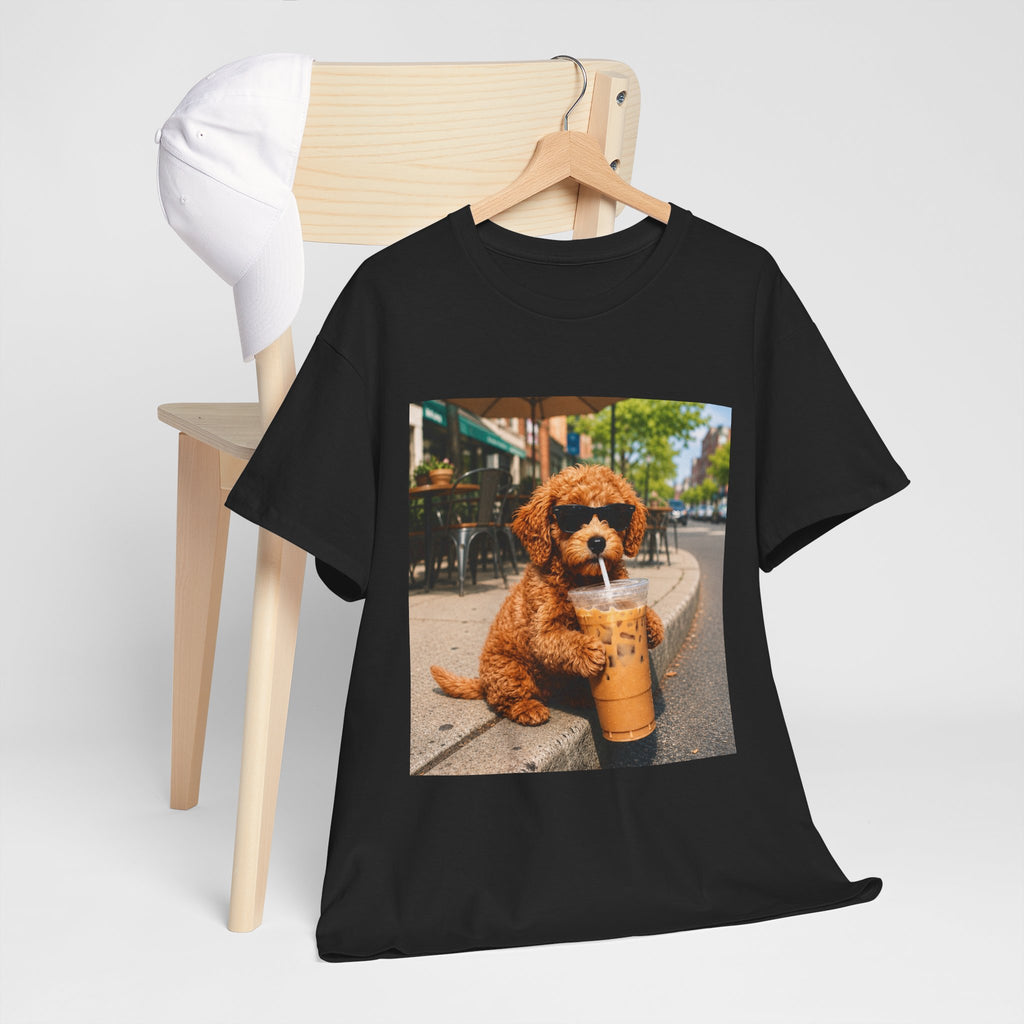 T-Shirt — Cute Puppy Drinking Iced Coffee Photo Tee