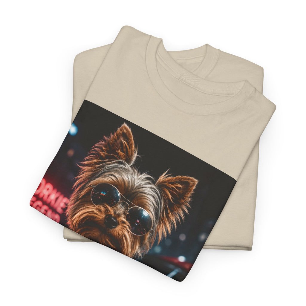 Yorkie Legend Tee — Cool Leather Jacket Yorkshire Terrier Dog T‑Shirt