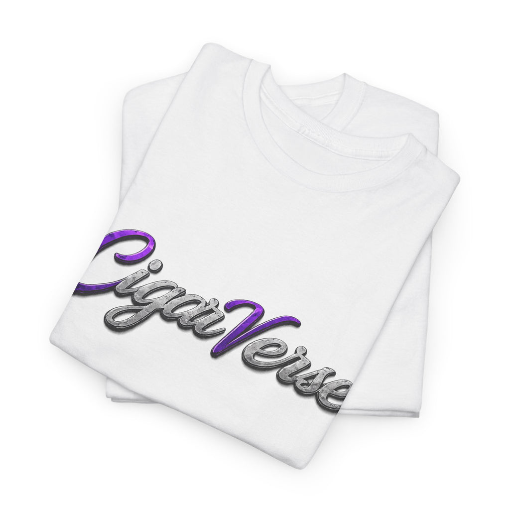 CigaVerse Script Logo Tee — Retro Purple & Gray Graphic T‑Shirt