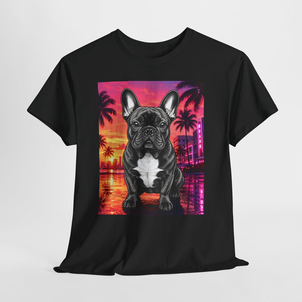French Bulldog Sunset Tee - Retro Miami Palm Beach Dog T-Shirt
