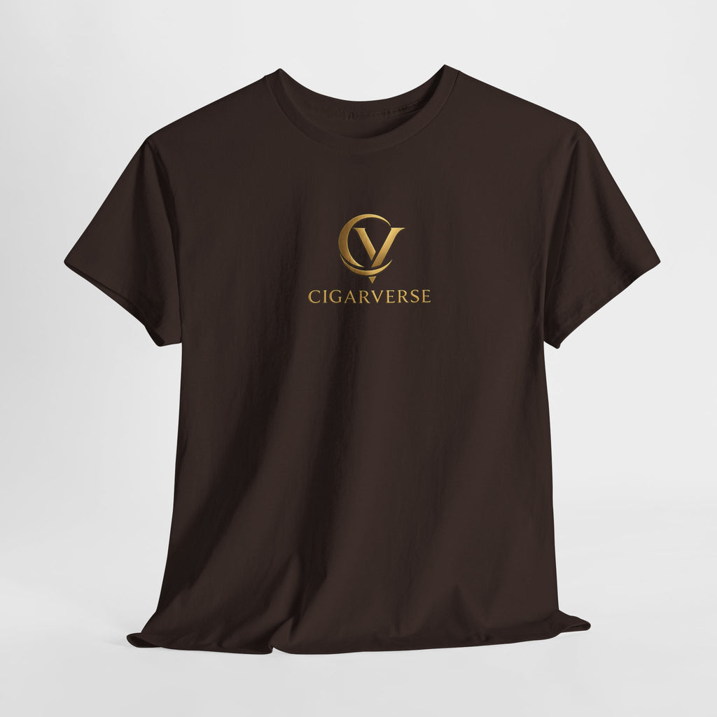 Cigarverse Logo Tee — Gold Emblem Brown Cotton T-Shirt