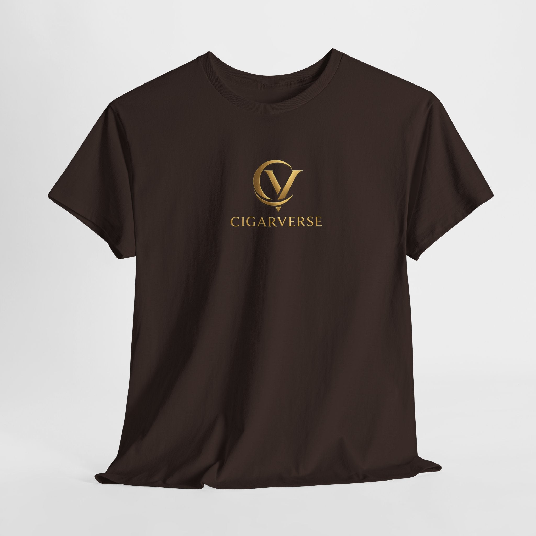 Cigarverse Logo Tee — Gold Emblem Brown Cotton T-Shirt