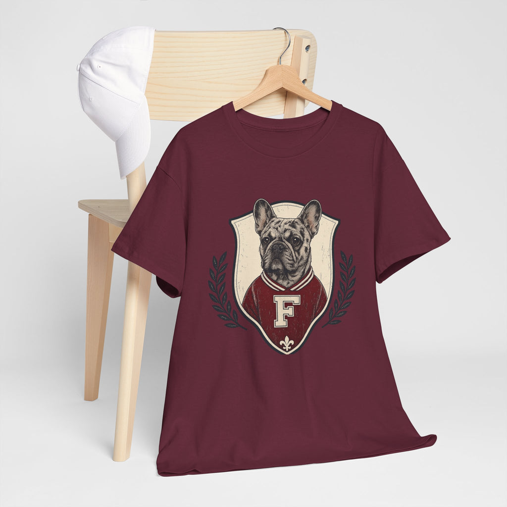 Unisex French Bulldog Crest T‑Shirt — Vintage Collegiate Pup Tee