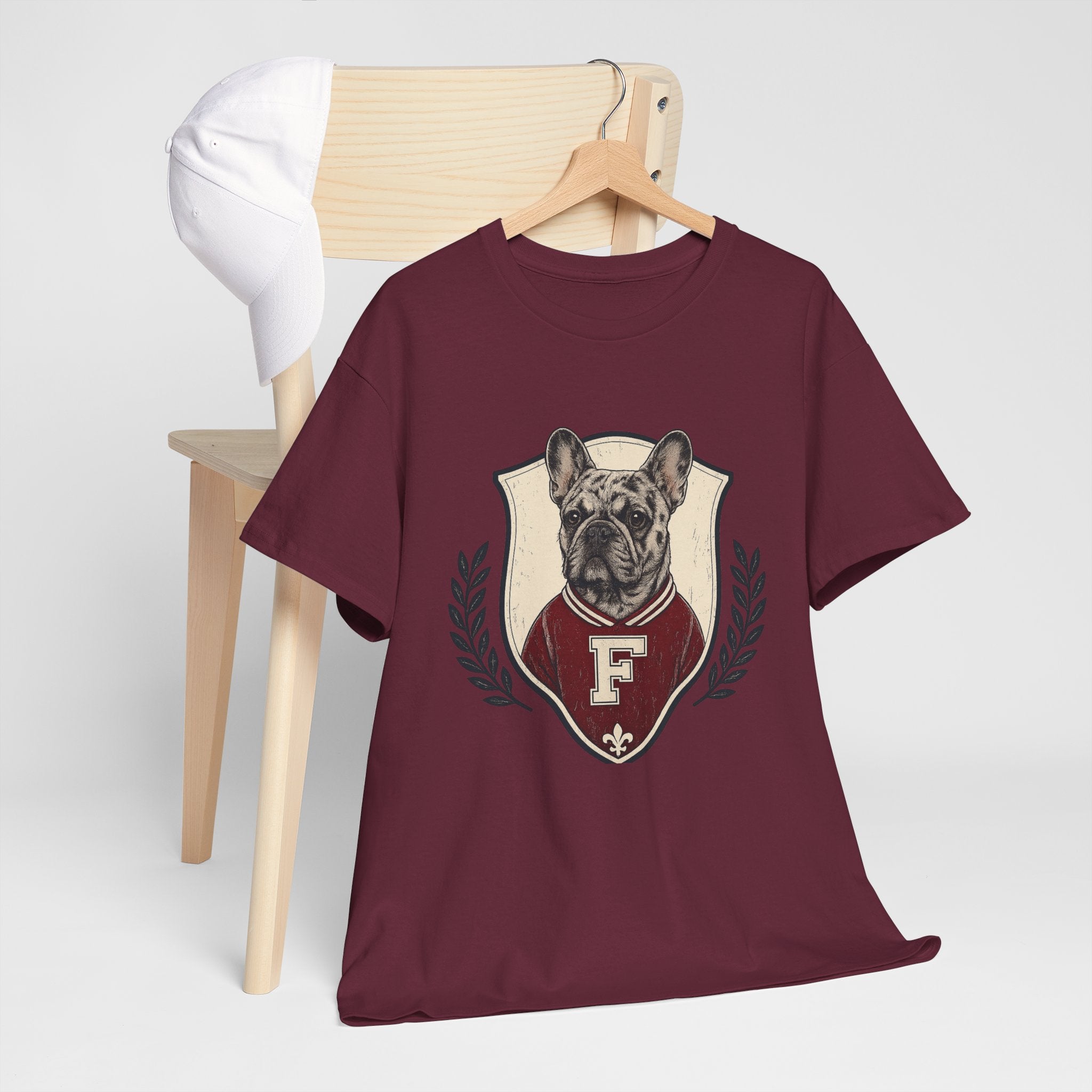 Unisex French Bulldog Crest T‑Shirt — Vintage Collegiate Pup Tee