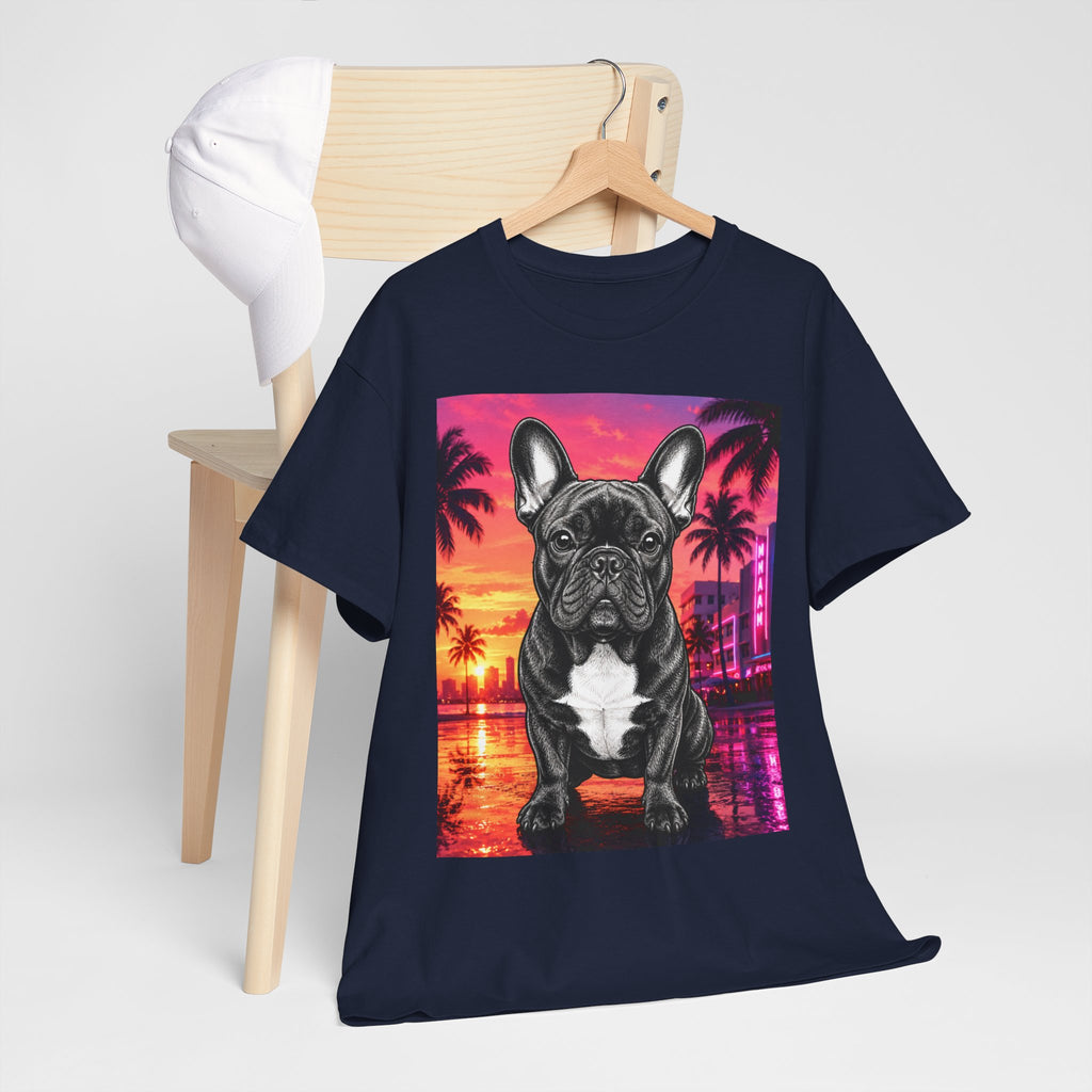 French Bulldog Sunset Tee - Retro Miami Palm Beach Dog T-Shirt