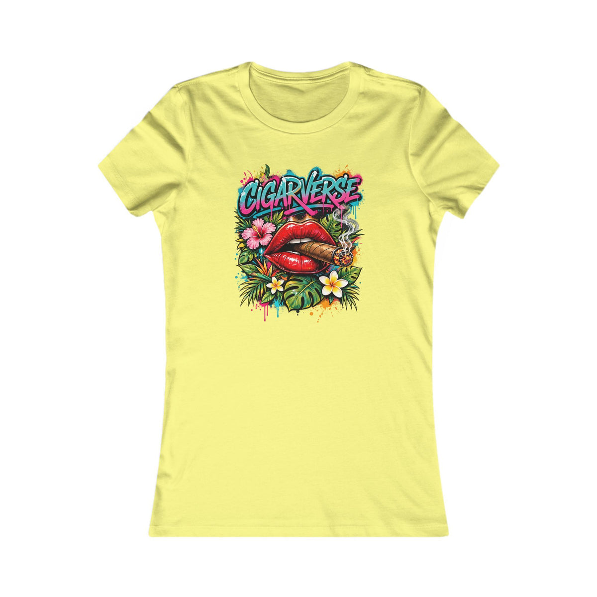 Women's Tee - Colorful Retro 'Cigar Left' Floral Lip Graphic