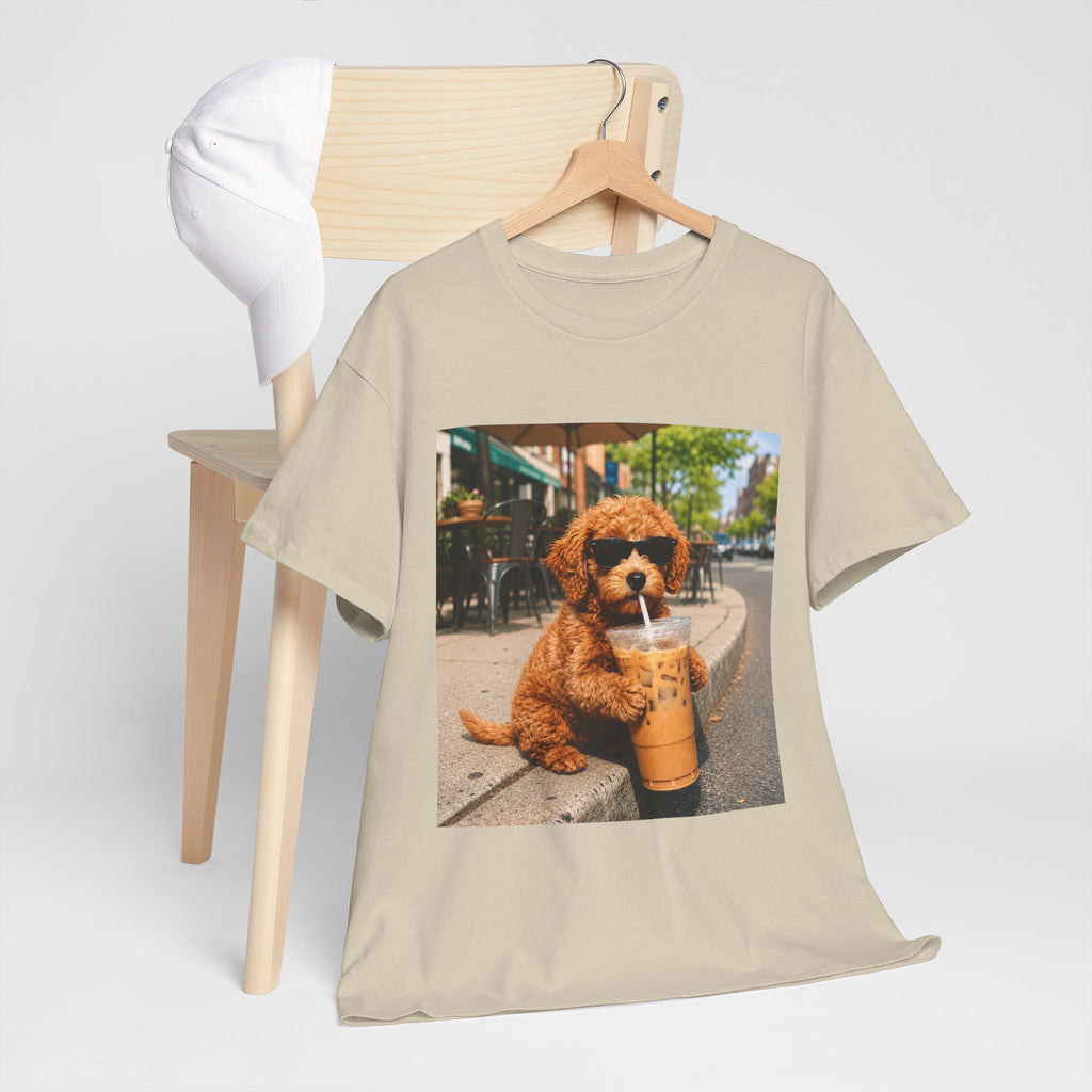 T-Shirt — Cute Puppy Drinking Iced Coffee Photo Tee