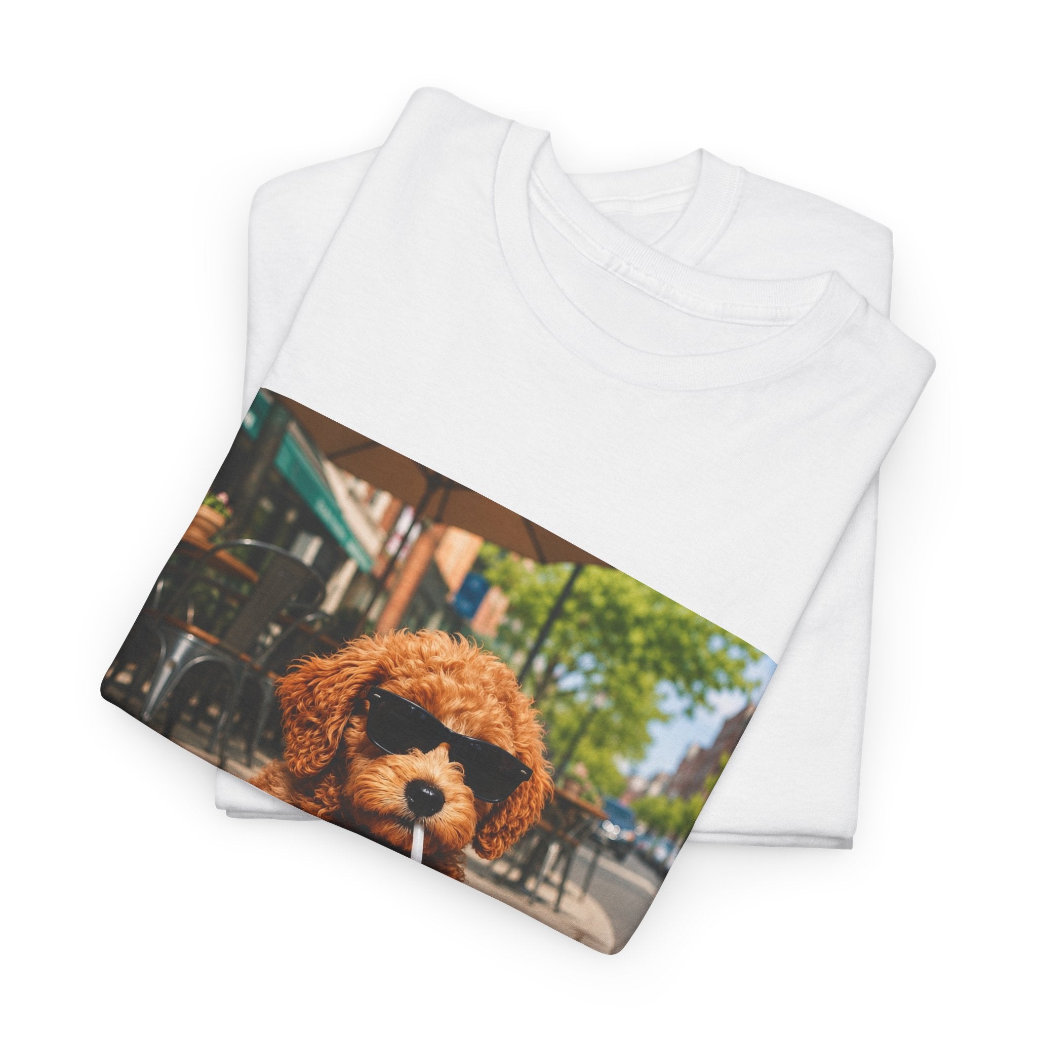 T-Shirt — Cute Puppy Drinking Iced Coffee Photo Tee
