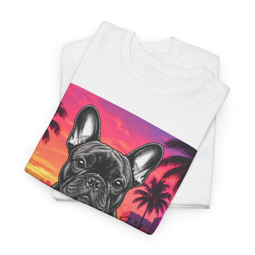French Bulldog Sunset Tee - Retro Miami Palm Beach Dog T-Shirt