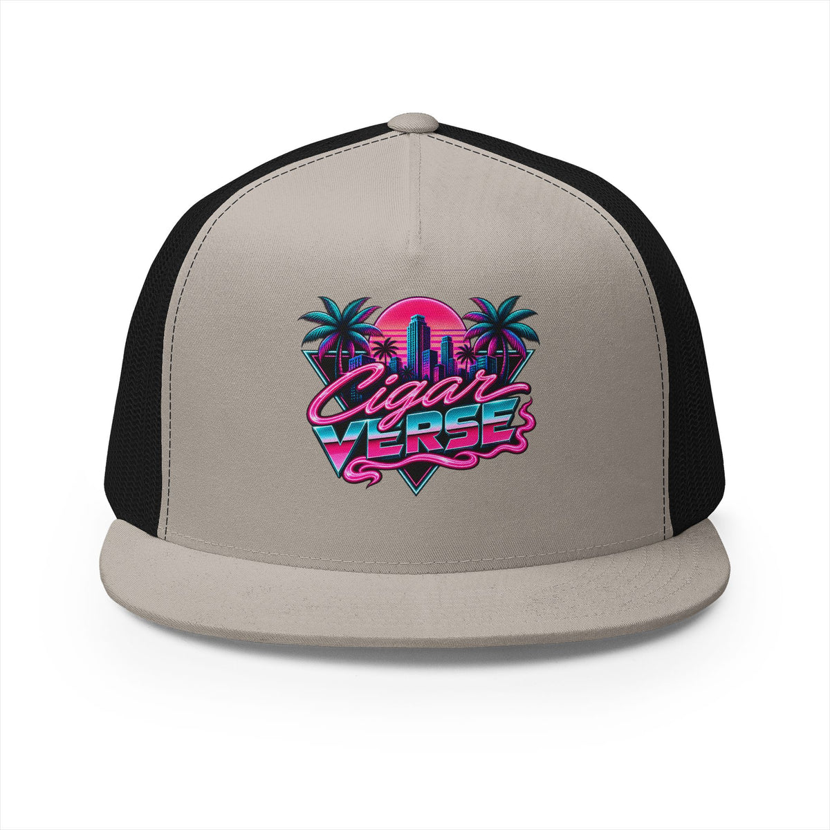 Retro Miami Trucker Cap — "Cigar Verse" Neon Palm Logo