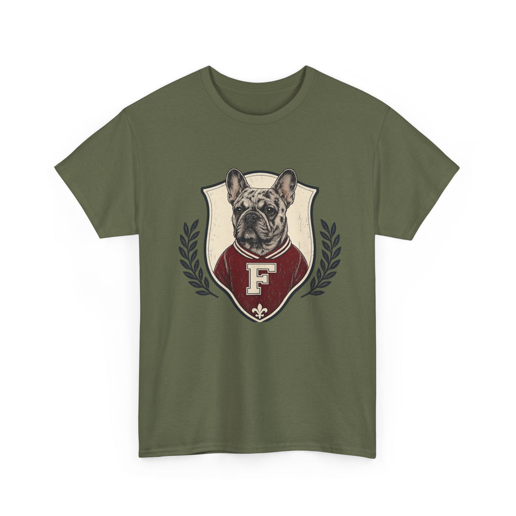 Unisex French Bulldog Crest T‑Shirt — Vintage Collegiate Pup Tee