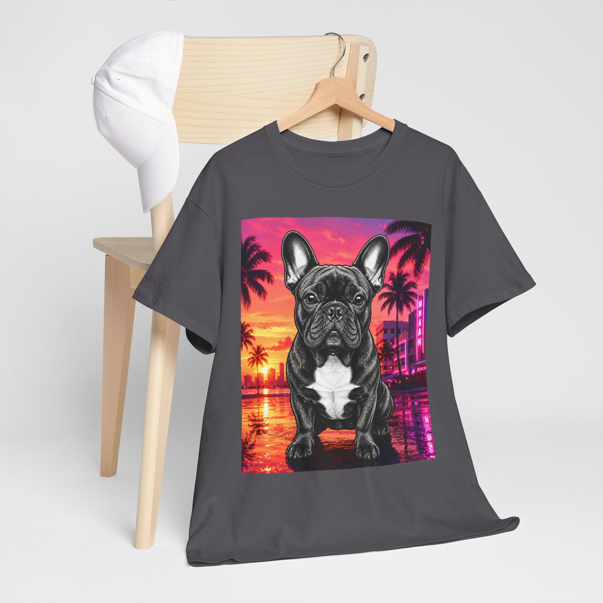 French Bulldog Sunset Tee - Retro Miami Palm Beach Dog T-Shirt