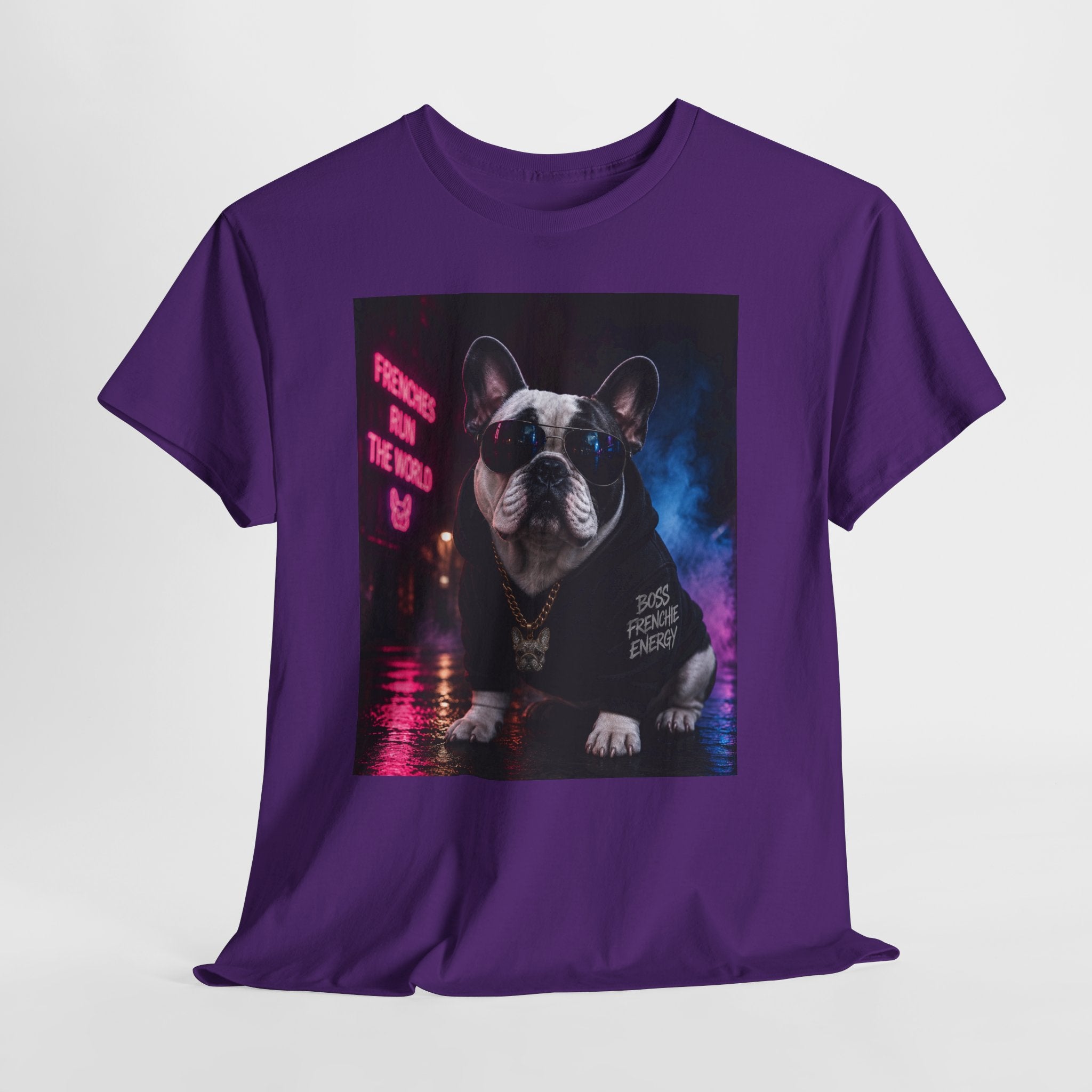 Bulldog Gangster Tee — Neon Retro Dog Graphic T-Shirt