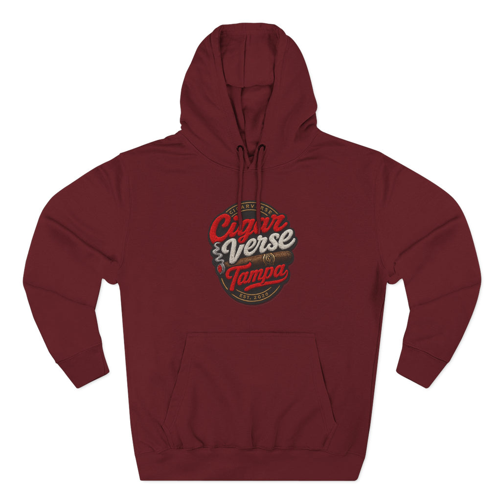 Cigar Verse Tampa Hoodie — Retro Script Logo Fleece Pullover