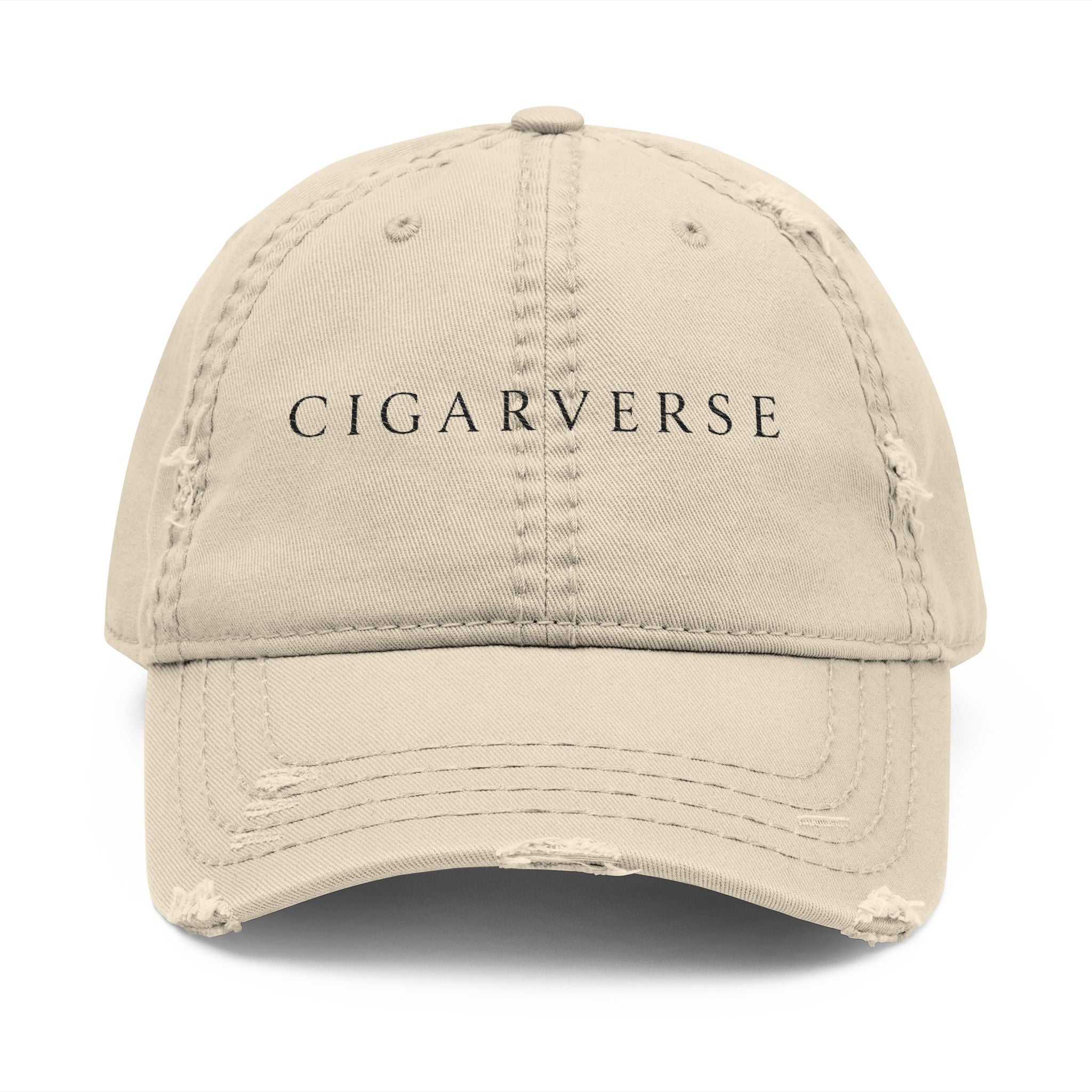 Cigarverse Black Logo Distressed Dad Hat — Embroidered Vintage Baseball Cap
