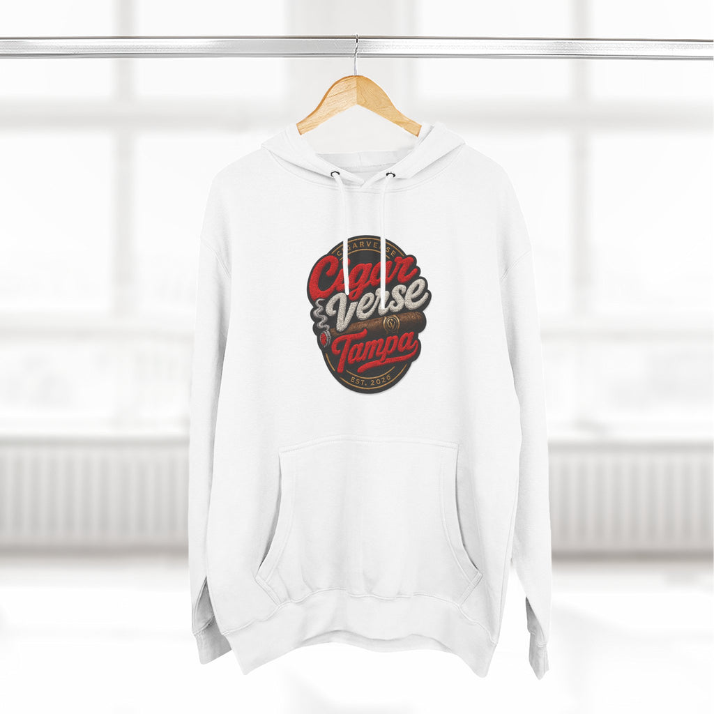 Cigar Verse Tampa Hoodie — Retro Script Logo Fleece Pullover