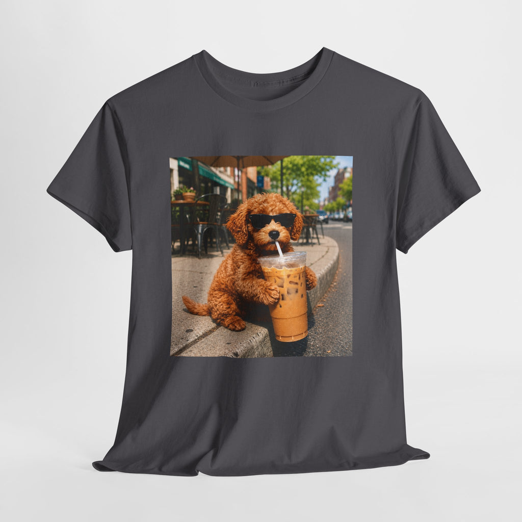 T-Shirt — Cute Puppy Drinking Iced Coffee Photo Tee