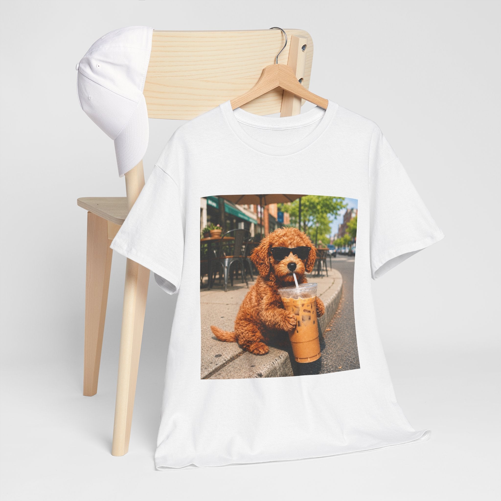 T-Shirt — Cute Puppy Drinking Iced Coffee Photo Tee