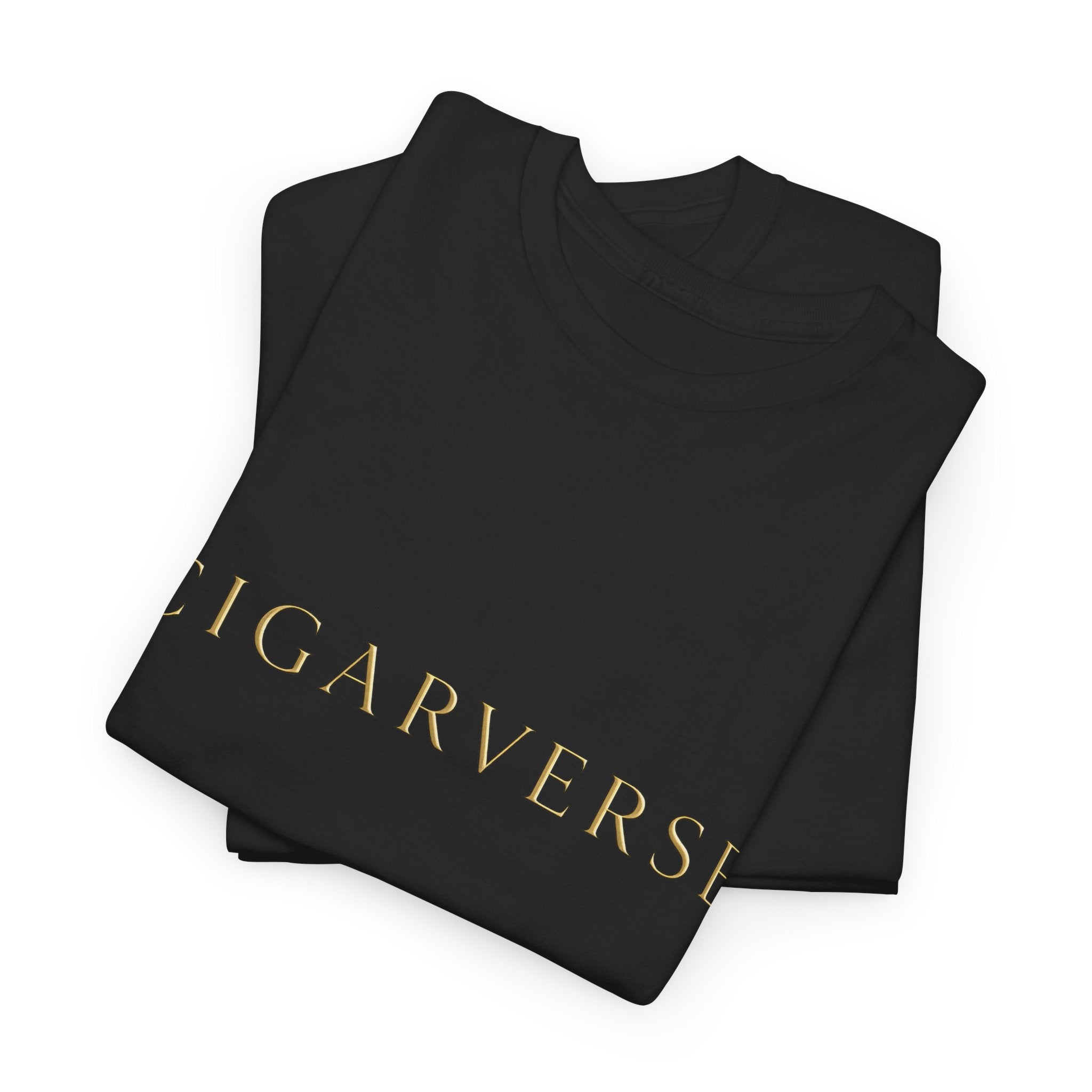Gold Logo CIGARVERSE Tee — Minimalist Gold Logo Short-Sleeve T-Shirt for Cigar Enthusiasts