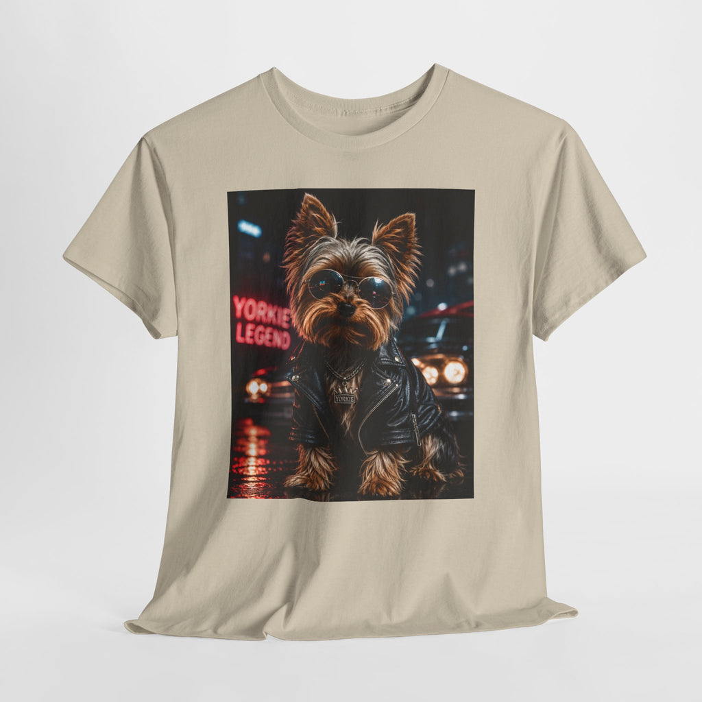 Yorkie Legend Tee — Cool Leather Jacket Yorkshire Terrier Dog T‑Shirt
