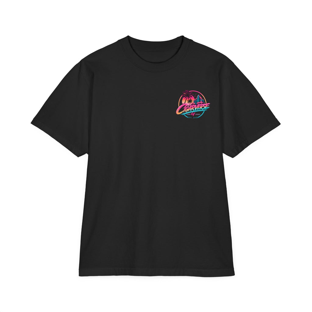Oversized Premium CIGARVERSE Retro Vaporwave T-Shirt — "CIGARVERSE" Neon Miami Sunset Tee