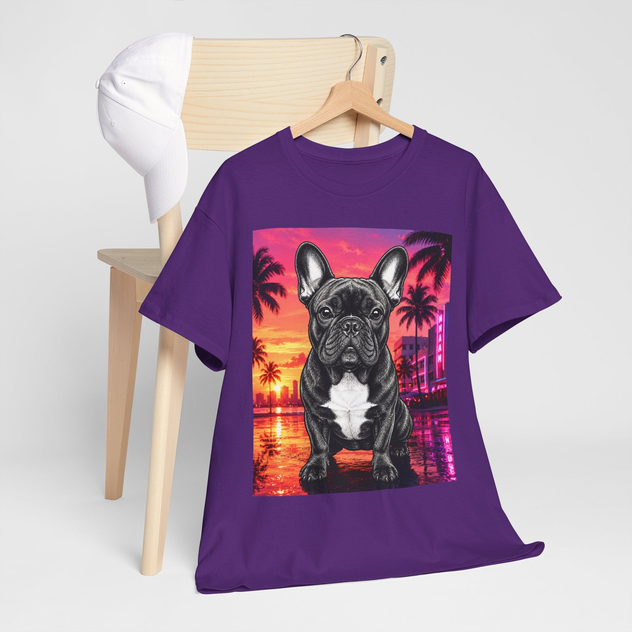 French Bulldog Sunset Tee - Retro Miami Palm Beach Dog T-Shirt