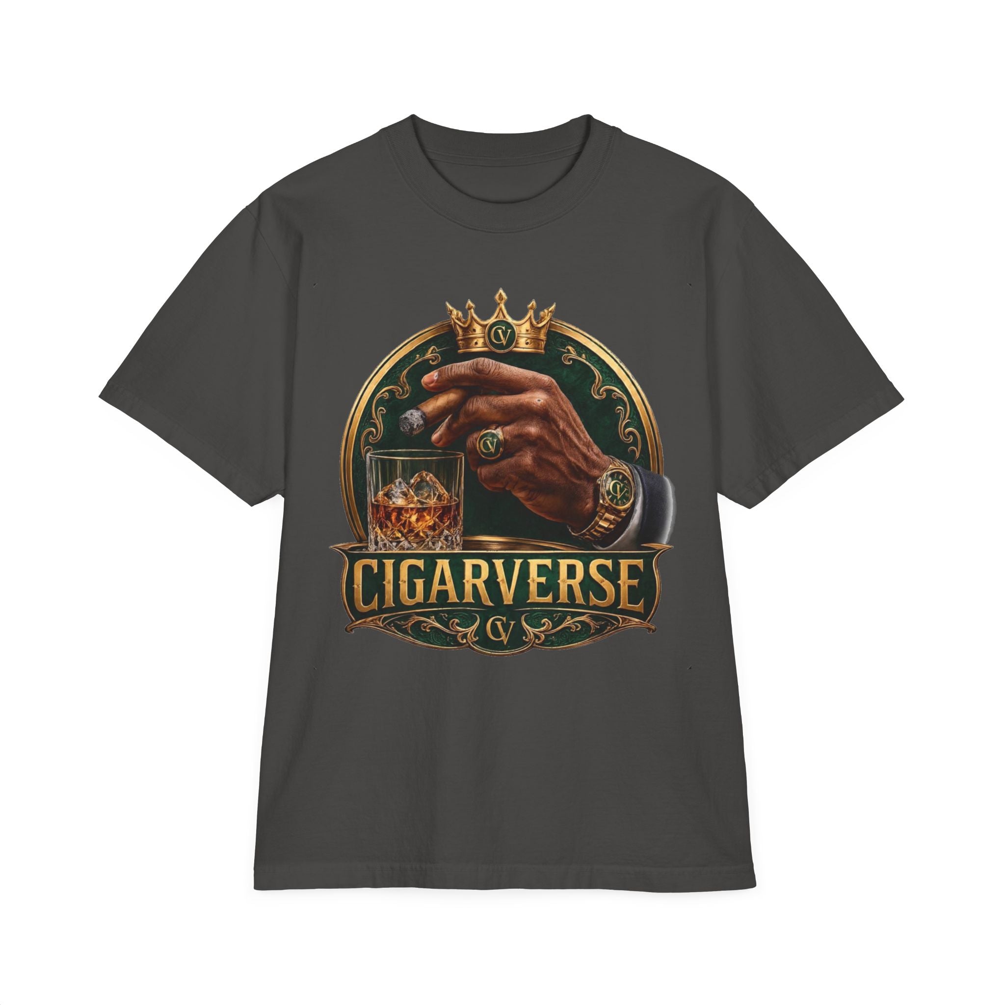 Oversized Premium Max Heavyweight Emerald + Gold Cigarverse Graphic T-Shirt