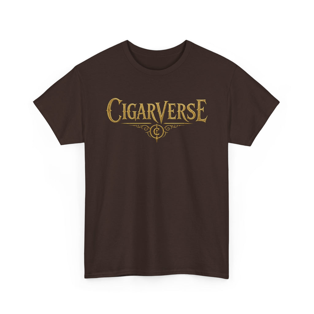 Cigarverse Unisex Graphic Tee — Retro Gold Logo & Dragon Back Design