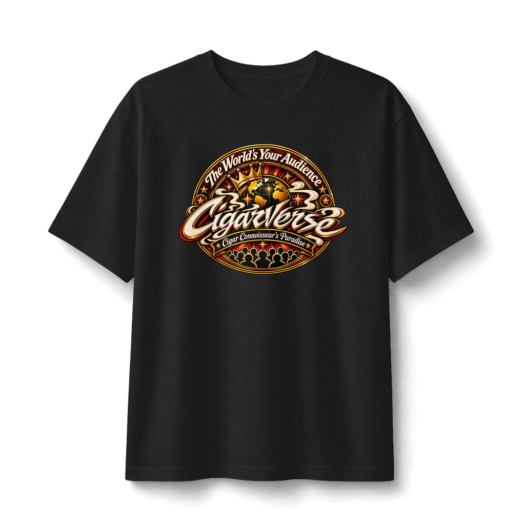 CigarVerse Graphic Tee — "The World's Your Audience" Smoky Logo T-Shirt