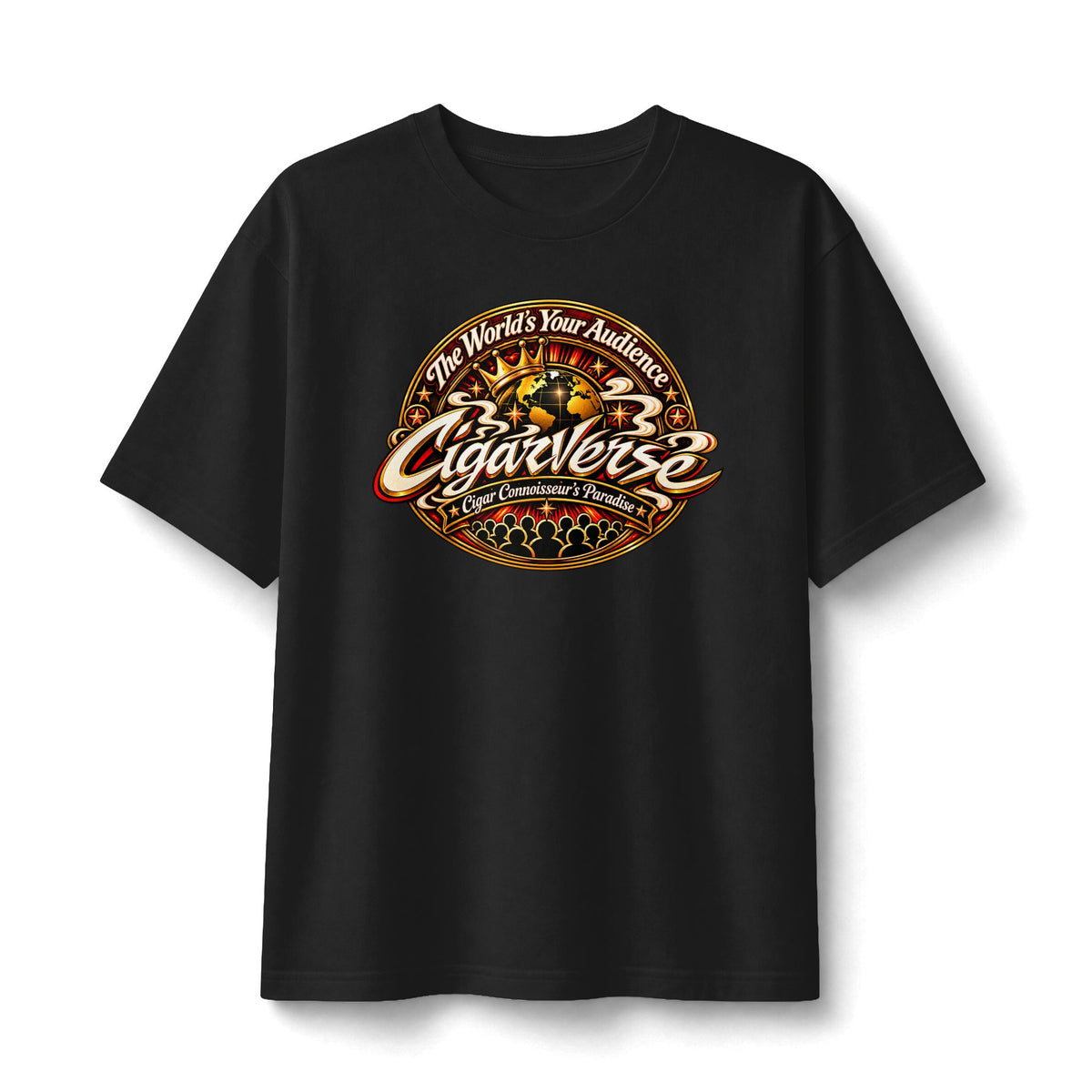 CigarVerse Graphic Tee — "The World's Your Audience" Smoky Logo T-Shirt