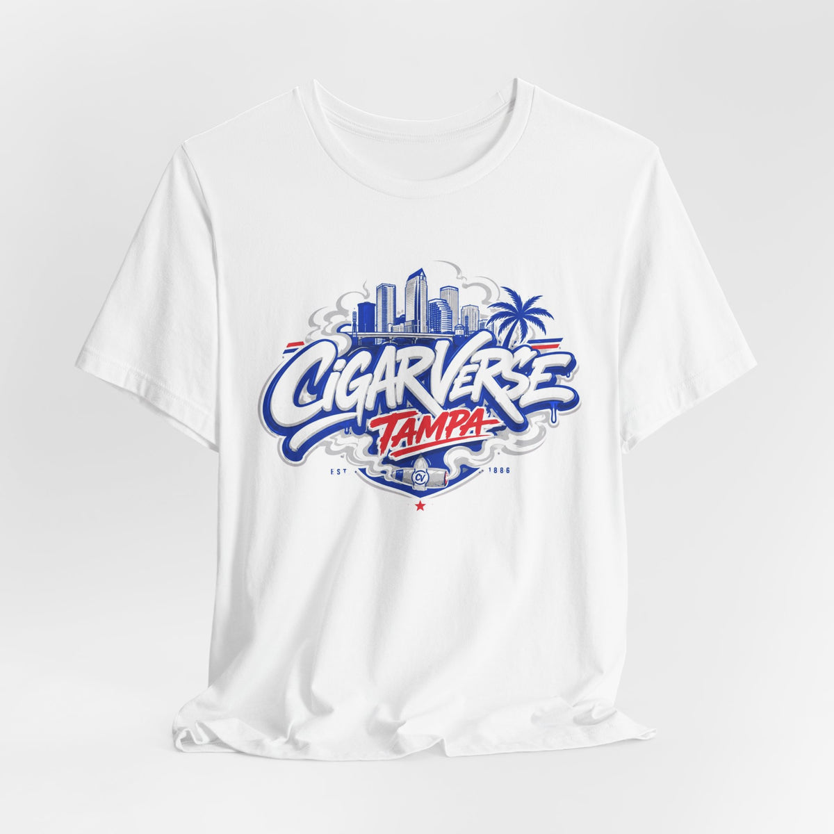 CIGARVERSE Tampa Graphic Tee — Retro Skyline & Palm Tree Logo