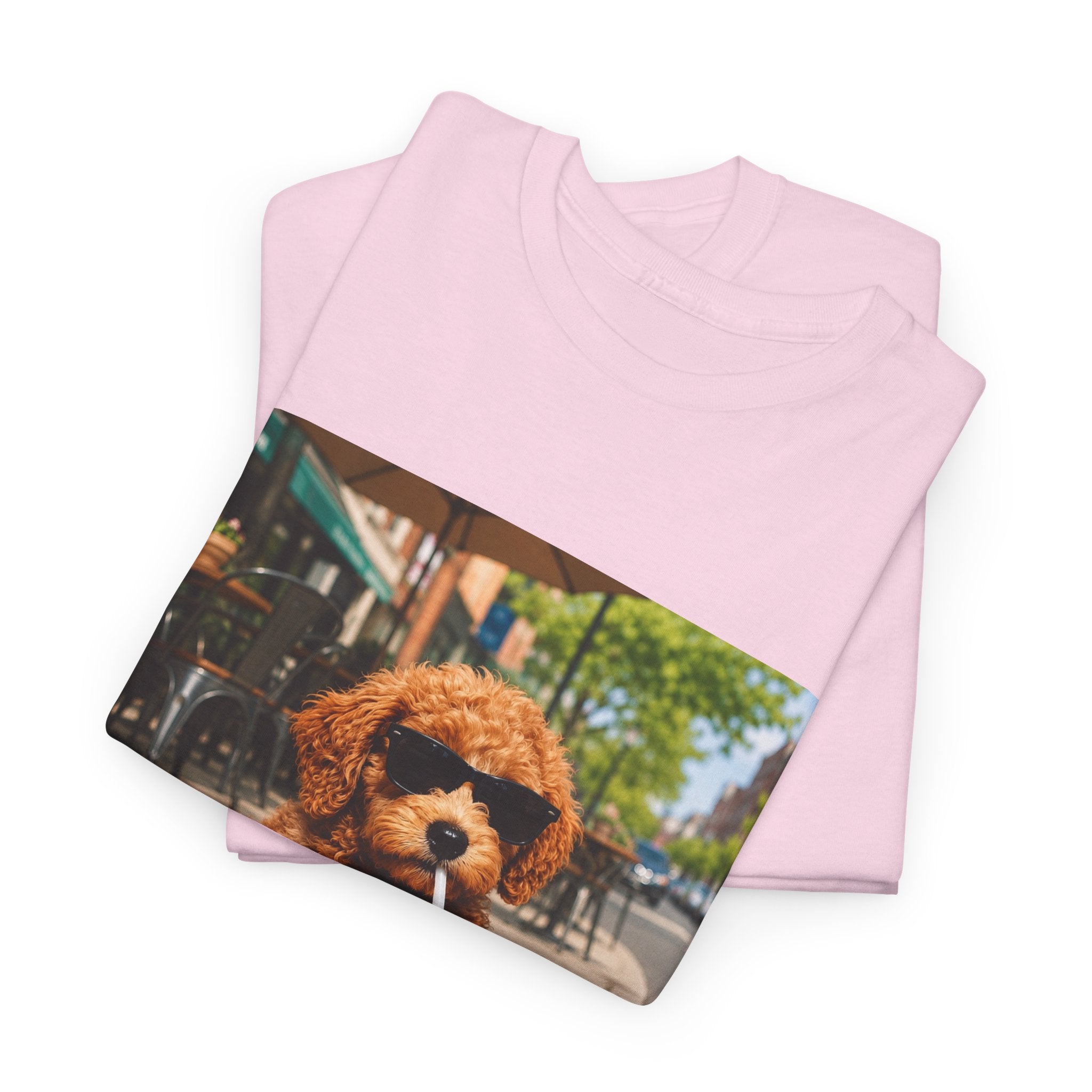 T-Shirt — Cute Puppy Drinking Iced Coffee Photo Tee